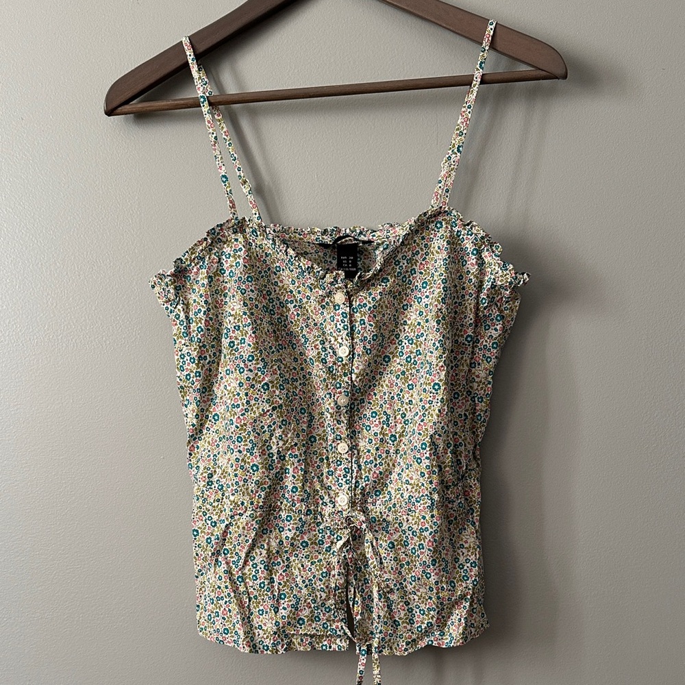 H&M Multicolor Floral Ruffle Spaghetti Strap Tank Top NWOT